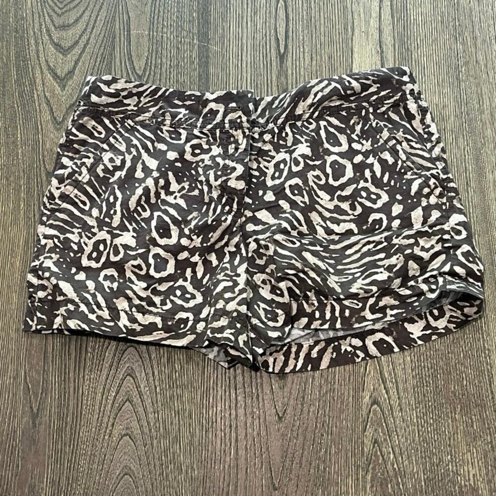 Ann Taylor LOFT Chino Shorts Mid Rise Animal Print Cotton Linen Brown Size 8